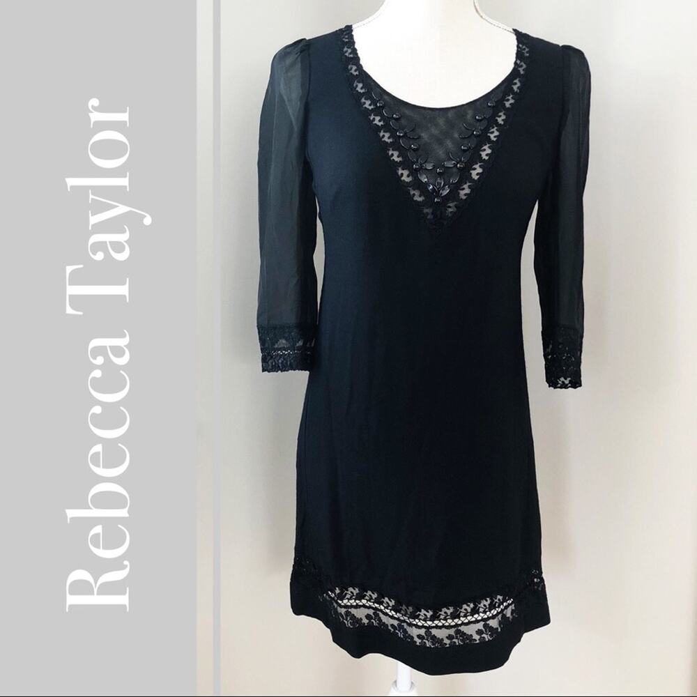 Rebecca Taylor Black Embellished Lace Dress